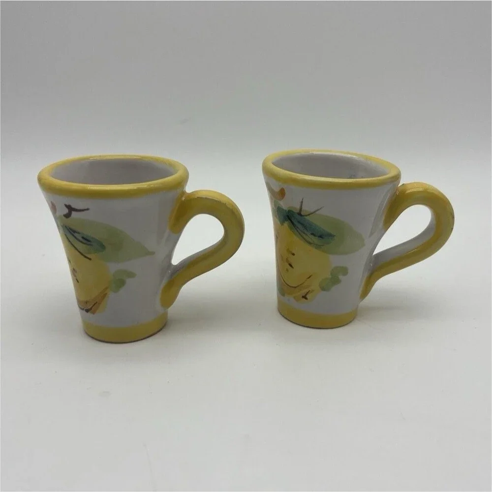 Ravello Hand Painted Ceramic Shot Mug/Glasses Fruit Yellow Set of 2 2.5in